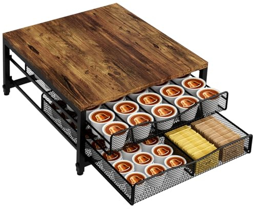 VyGrow Coffee Pod Holder, Wooden K Cup Holder with Sliding Drawer, Large Capacity Coffee Pod Storage for Coffee Station, Home, Office, Kitchen