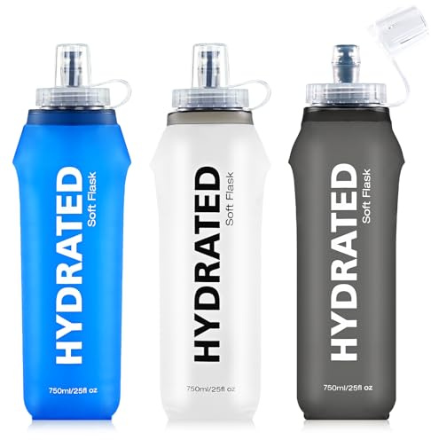 SLUXKE Gourde Souple 750ml, TPU Gourde Pack 3 Units, Flasque Running Bouteille D'eau Pliable Sans BPA pour Le Running, Vélo, Randonnée