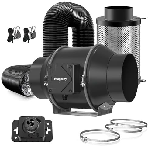 Brogachy 150mm Kit di filtrazione dell'Aria 688m³/h, Set di ventilazione 3000RPM,con Controllo della velocità,filtro al carbone attivo, tubo di scarico,anello di serraggio,per tenda Growbox serra.