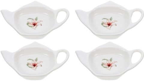DOITOOL Posavasos de cerámica blanca para bolsas de té, 4 unidades con forma de tetera, soporte para cucharas, soporte para bolsas de té, soporte clásico para bolsitas de té