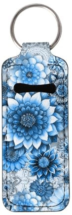 CLOHOMIN Blue Dahlia Chapstick Holder Key Chain Flower Lip Balm Holder Multifunctional Lip Gloss Holder Women Girl Birthday Gifts