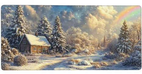 Invierno Alfombrilla Ratón XXL 1000x500x4mm, Alfombrilla de RatónArcoíris con Base Goma Texturizada Antideslizante, Grande Gaming Mouse Pad Mejora La Precisión y La Velocida, para Ratón Teclado-GZ1508