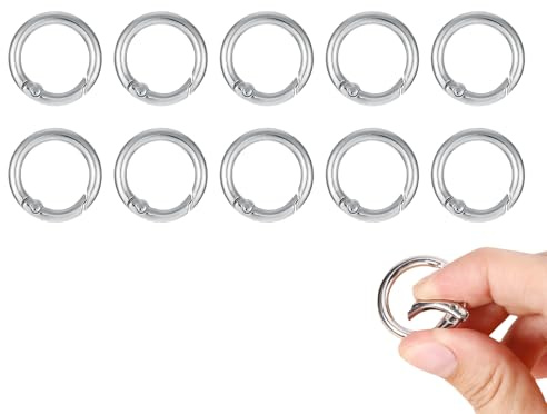 10er-pack Runde Mini Karabiner Schlüsselanhänger mit Multifunktions Schraubenfeder Karabinerhaken Klein, Geeignet zum Angeln, Camping, Zelten und Wandern (Silber)