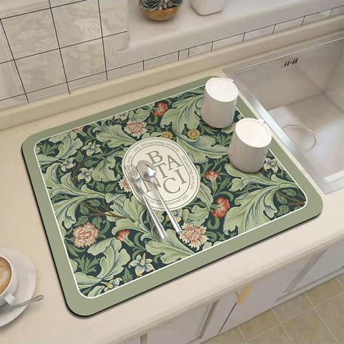 Absorbent Kitchen Counter Mat Dual Sided Non Slip Design for Safe Drying of Glassware and Cookware (A)