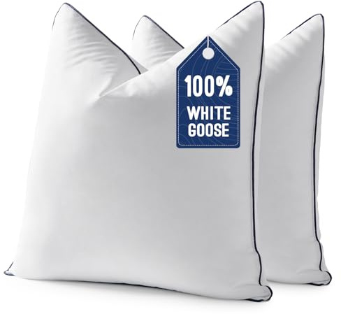 MIULEE Goose Feather Down 20x20 Pillow Insert Set of 2 with 100% Down-Proof Cotton Cover, Soft Fluffy Decorative Pillow for Sofa Bed Couch Living Room White