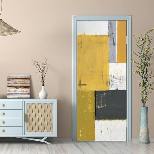 Türtapete Selbstklebend 100x200 Fenster Türfolie Türposter Gelbes Puzzle Minimalismus Türklebefolie Wandbild Türaufkleber Wandtapete 3D Effekt für Wohnzimmer Schlafzimmer Küche
