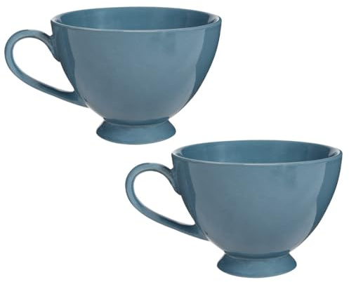 Ceramic Mugs Set of 2 Stoneware Crockery Footed Cups 600ml/20oz (Blue) | Coffee Cups, Tea Mugs, Breakfast Set, Dishwasher Safe, Microwave Safe, Breakfast Set