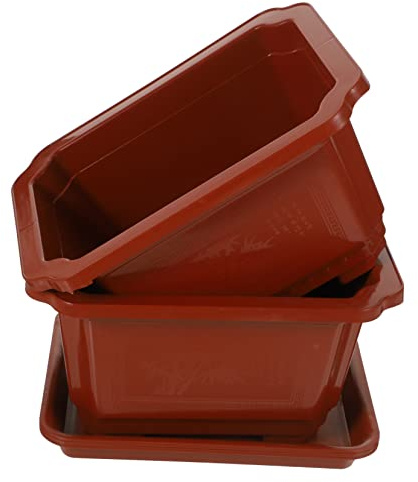BESTonZON 2 Stück Rechteckige Bonsai Blumentöpfe Aus Flexiblem Kunststoff Mit Abflusslöchern Und Tabletts Für Garten Balkon Veranda Pflanzgefäße Für Blumen Gemüse Und Sukkulenten