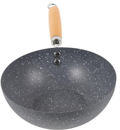Ipetboom Small Nonstick Marble Pattern Frying Pan 20cm Iron Wok Mini Wok Stir-Fry Pan for Gas Stove Kitchen Cookware Everyday Cooking