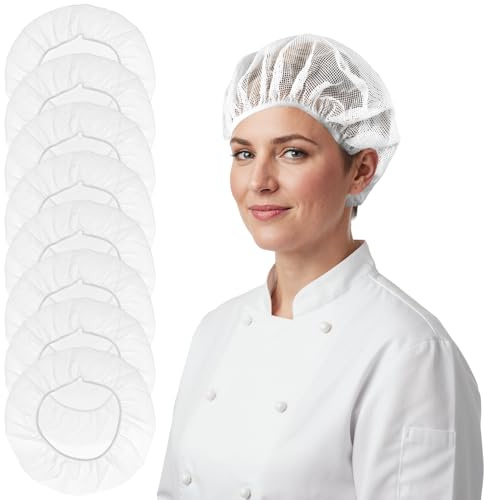 Aeaocvo 8 stycken nätkock hattar bulk justerbar kokhatt elastisk kökshatt för kvinnor, tvättbar svart mat servicekeps (vit)