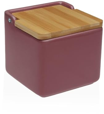 Salero original cerámica cuadrado con tapa madera12x12x12 cm (Burgundy)
