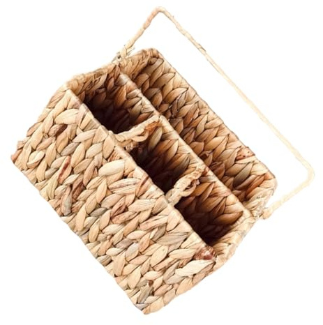 TOBBOMEY Cestino Portaoggetti Intrecciato in Giacinto d Acqua con Scomparti Organizer Multifunzione per Posate e Accessori da Tavola Resistente e Decorativo per Cucina e Ufficio