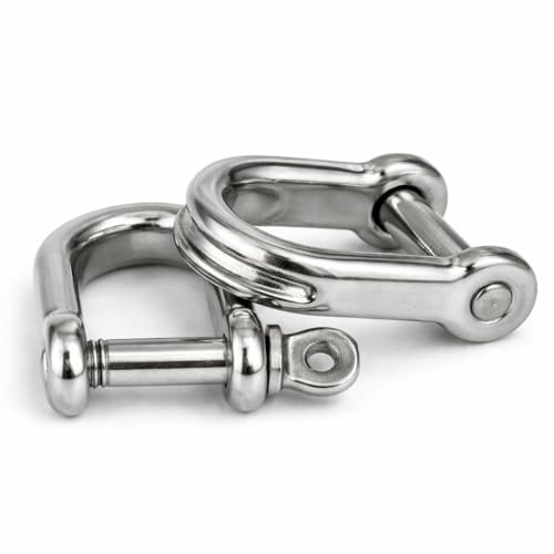 Grilletes planos en forma de D de 6 mm de acero inoxidable A4 de grado marino para conectar cuerdas, anclajes y cadenas, H11C/2