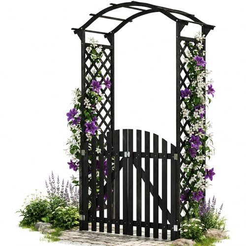 Mucola Rosenbogen Gartenbogen Holz mit Türen Durchgang 100 cm Schwarz | Spalier für Kletterpflanzen, Laubengang für Efeu, Clematis, dekorativer Blickfang für Gartenweg, Terrasse, Outdoor