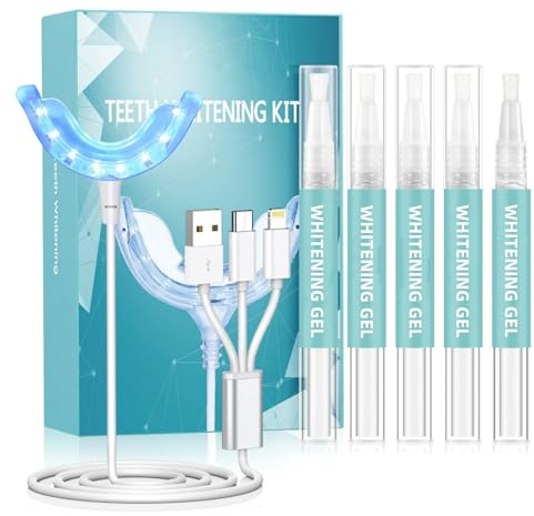 Shynova Kit Blanchiment Dentaire Professionnel - Appareil LED avec Embout en Forme de Gouttière + 5 Stylos Gel - Blanchisseur de Dents pour Blancheur Dentaire et Dents Blanches