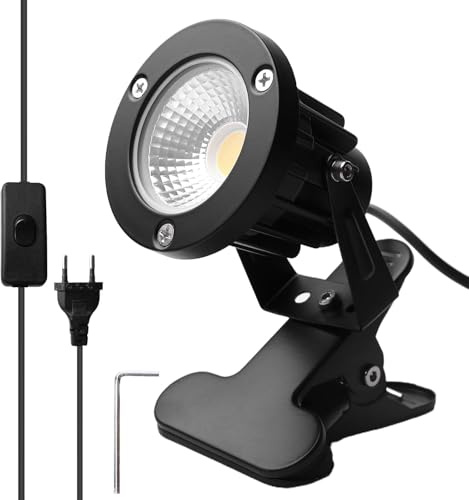 Led Strahler mit Stecker, 10 W LED Gartenstrahler Kaltweiß 6000K mit Clip und 1.8m Kabel, Pflanzen Spotlight IP65 Wasserdicht Rasenstrahler Pflanzenstrahler Gartenbeleuchtung für Outdoor Hof Garten