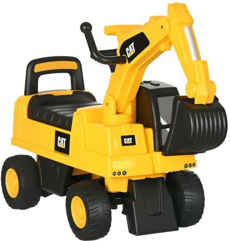 HOMCOM Tractopelle Enfant sous Licence Cat avec Klaxon 12 à 36 Mois Jaune | Porteur Pelleteuse Enfant avec Pelle Manuelle, Rangement Caché, pour Garçons et Filles