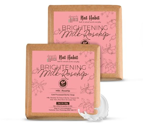 Habit Milk Rosehip Bath Soap with Lactic Acid, Kokum Butter|Cold Processed Ayurvedic Soap for Skin Brightening, Anti-Aging & Anti-Acne|Moisturizing Milk Soap with Gentle Exfoliation | 125g x 2