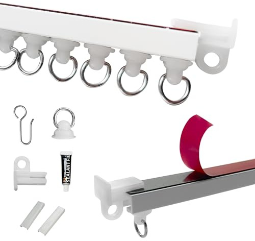 3.3M Selbstklebende Vorhangschiene, 10 * 33cm Deckenvorhangschiene, Vorhangschiene Ohne Bohren für Deckenmontage, Vorhangschiene Deckenmontage für Fenster, Schlafzimmer, Küche, Schrank & Raumteiler