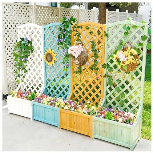 Jardinière En Bois Massif Avec Treillage – Brise-vue Modulaire Pour Terrasse, Balcon Et Jardin – Support Décoratif Pour Plantes Grimpantes Et Fleurs(Green,60x37x150 cm)