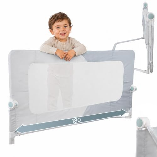 Almar Baby Barrera Seguridad Niños Cama - Barandilla Protección Bebé | Malla transpirable anticaídas - Abatible para hacer la cama - Anclajes seguros - Universal - Montaje fácil