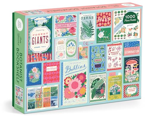 Galison Ever Upward Botanist Bookshelf – 1000 Piece Jigsaw Puzzle Featuring Beautiful Artwork of A Floral Planting Themed Books in A Collage