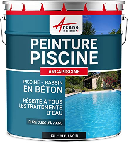 Peinture Piscine Béton Hydrofuge - ARCAPISCINE 10 L Bleu Noir - RAL 5004 | Peinture Hydrofuge Piscine et Bassin, Béton, Ciment, Résiste au Chlore et au Sel, Microporeuse - Arcane Industries