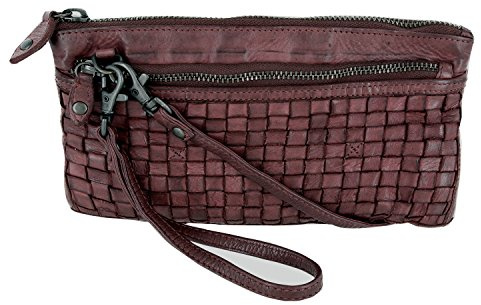 Bear Design Umhängetasche Portemonnaie (20/12/ 2 cm) mit Handgelenkschlaufe, CL13997 geflochtenes, gewaschenes Leder, braun