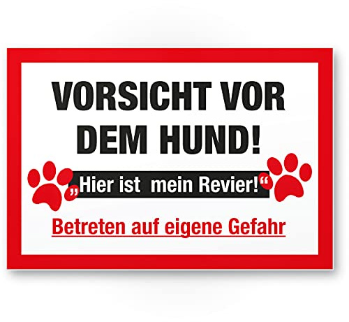 Komma Security Warnung vor dem Hund Schild - hier ist mein Revier Hinweisschild wetterfest Hundeschild Gartentor Einfahrtstor die Haustür Türschild Abschreckung Warnschild Einbruchschutz