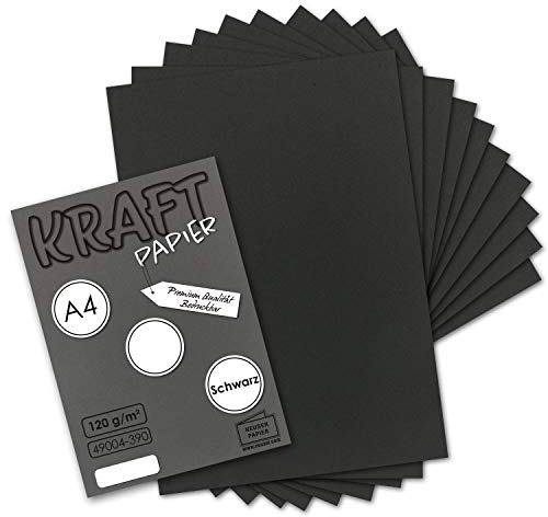 50 Blatt Vintage Kraftpapier in Schwarz DIN A4 120g schwarzes Recycling-Papier, komplett ökologischer Brief-Bogen - Briefpapier UmWelt by GUSTAV NEUSER