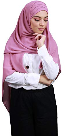 Hijab av crêpe-muslin, med integrerad huva, magenta, En Storlek