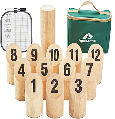 ApudArmis Wooden Timber Toss, Scatter Numbered Block Toss Games Set with Scoreboard & Carrying Case - Tailgating Lawn Backyard Beach Game for Adults Family