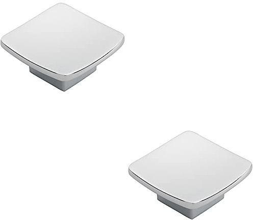 2 Pack | Square Curved Cupboard Door Knob - 45 x 45mm - Polished Chrome Cabinet Handle | Small Cupboard Door Knob - Wardrobe Cabinet Pull Handle - Suitable for Lightweight Internal Doors
