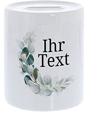 Spardose Kinder personalisiert mit Namen, Keramik, Aquarell Mondsichel | Geldgeschenk zur Geburt oder Taufe – Gelddose mit Mond-Motiv für Ihren Wunschtext