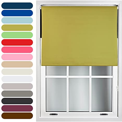 FURNISHED Roller Blinds Thermal Blackout Roller Blind - Trimmable Insulated UV Protection Child Safe Easy Fit Home Office Window Blinds, Green, 45W x 165H cm