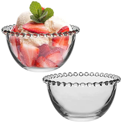 Dibor Glass Bowls Set of 2 - Beaded Edge Cocktail Glass Ice Cream Trifle Bowl 350ml Sundae Parfait Dish Alfresco Dining Tableware