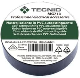 TECNID Nastro Isolante in PVC - 15mm x 10mt - Spessore 0,13mm – Impermeabile e resistente al calore – Lunghezza 10mt - Colore Nero