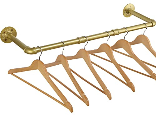 Indusatrielle Rohre Kleiderstange 70cm Wandmontage, Abnehmbar Kleidergestell Garderobenstange aus Metall im Industrie-Design an der Wand Befestigt für Kleiderbügel, 20cm Abständer, 50kg Belastbar