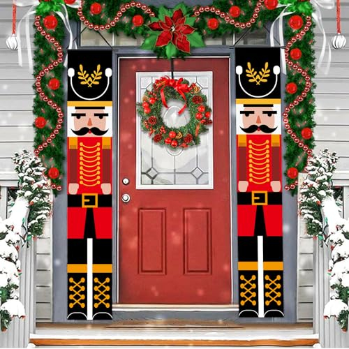 Pancartas Navideñas de Cascanueces, Pancarta de Cascanueces Para Puerta Banner de Cascanueces Navidad, Para Porche, Puerta Delantera, Exterior, Decoración de Navidad, 1 par (B)