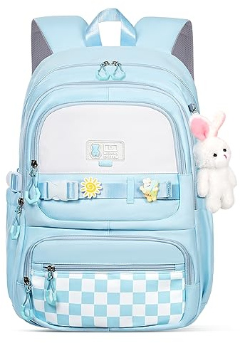 Aucuu Kawaii Backpack, School Bags for Girls, Large Capacity Primary Elementary Middle School Bag, Cute Backpacks Durable Bookbag for Kids Girls Children, Blue (L)
