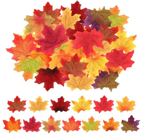 Wekuw 400 Pièces Imitation Feuille d'Érable Couleurs Mélangées Feuille Automne Feuilles d'Érable Artificielles Convient pour la Fête de Thanksgiving de Mariage d'automne, la décoration de Table