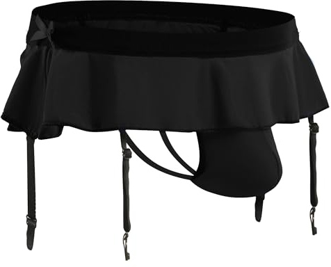 QiaTi Sissy Pouch trosor för män crossdresser herrunderkläder kjol G-string stringtrosor med strumpband, 3 # svart, one size