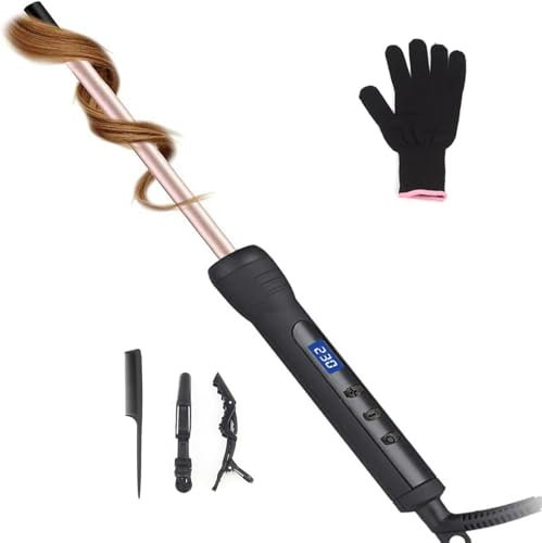 Rizador Pelo de Diámetro 9MM Tenacilla Ultra Fina Para Rizos Pequeños, Calentamiento Rápido 30s, Planchas Rizadoras Cerámico, Pantalla LCD, Crea Rizos Muy Definidos Ondas Duraderas