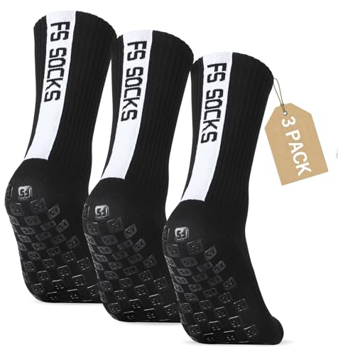 Gohanny Fußballsocken 3 Paar Grip Socken Fussball 35-39 für Männer Teenager Kinder Rutschfeste Fussballsocken Herren Anti Rutsch Fussball Socken für Basketball Wandern Laufe, Schwarz