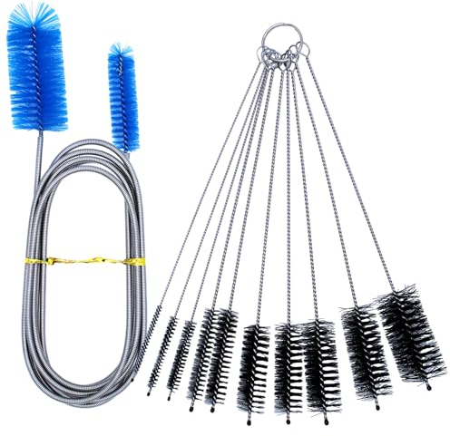 RUNYU 11 Stuck Reinigungsbürste Set, 180 cm Aquarium Schlauchbürste + 10 Strohhalm Bürste Verschiedene Größen Flexible Abflussbürste für Aquarium Flaschen und Küche