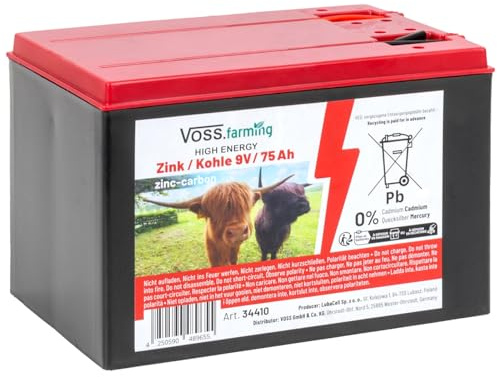 VOSS.farming Zink Kohle 75Ah, 9V Weidezaunbatterie, Zink Kohle Batterie, Batteriegerät, Saline Trockenbatterie
