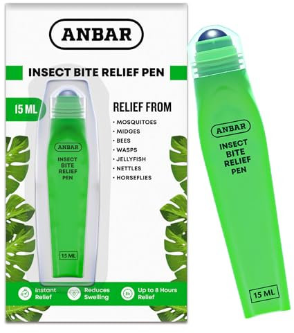 Anbar Bug Bite Relief Pen for Mosquitos, Wasps, Nettles, and Insects, 15 mL, Fast Acting Instant Relief, Deet Free, Gentle on Sensitive Skin, Anti-Itch Support for Kids and Adults