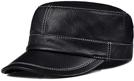 PACUM Lederhüte für Herren und Damen Mann Echtes Leder Mütze Mut Männliche Winterarmee Mil-Itary Baseballkappen Hüte Schwarzbraun Warmes und süßes Geschenk (Color : Noir, Size : One Size)