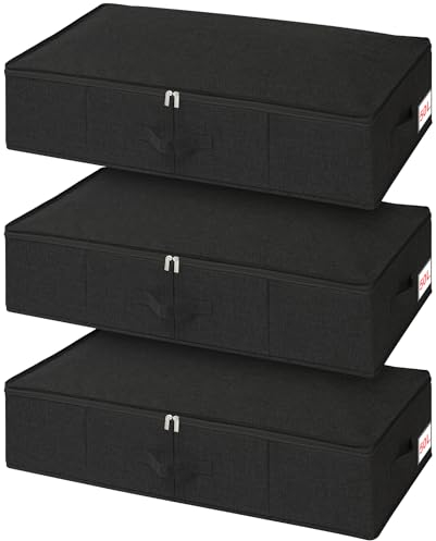 Unterbett-Aufbewahrungsbox mit Deckel, 3 Stück, Unterbettkommode mit Seiten- und Bodenunterstützung und 3 Griffen, große faltbare Stoff-Kleideraufbewahrungstasche mit Reißverschluss für Bettdecken,