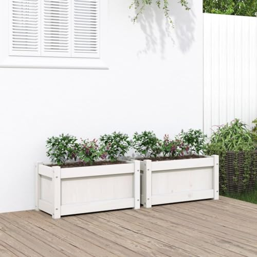 ShCuShan Pflanzkübel 2 STK. Blumenkasten PflanzgefäßE FüR Draussen PflanzenküBel Weiß Massivholz Kiefer - 837442